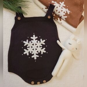New-Charming Snowflake Knit Romper- Dark Brown - 6-12 Months